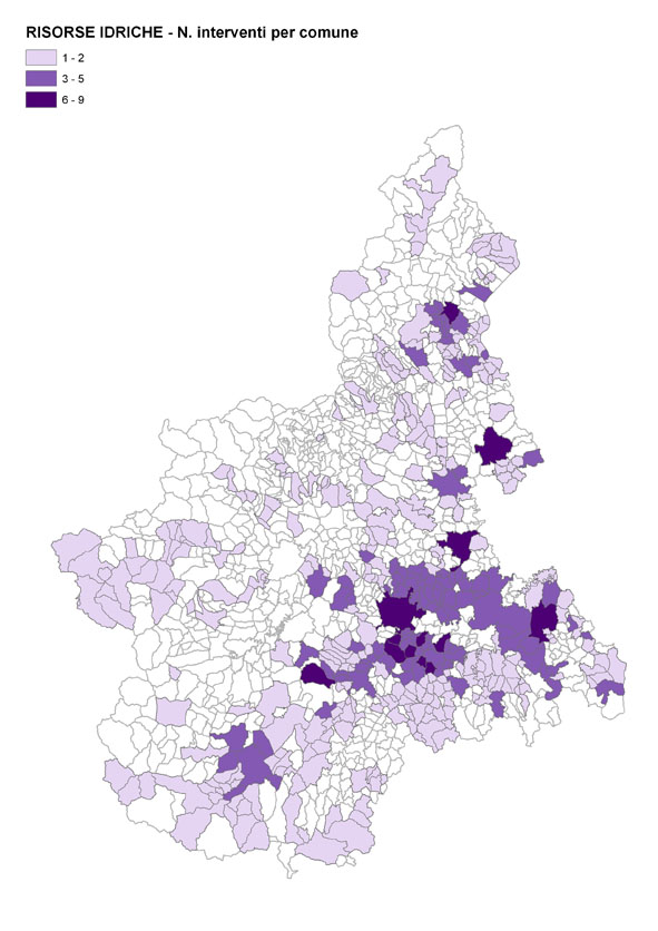 Numero interventi per comune - RISORSE IDRICHE